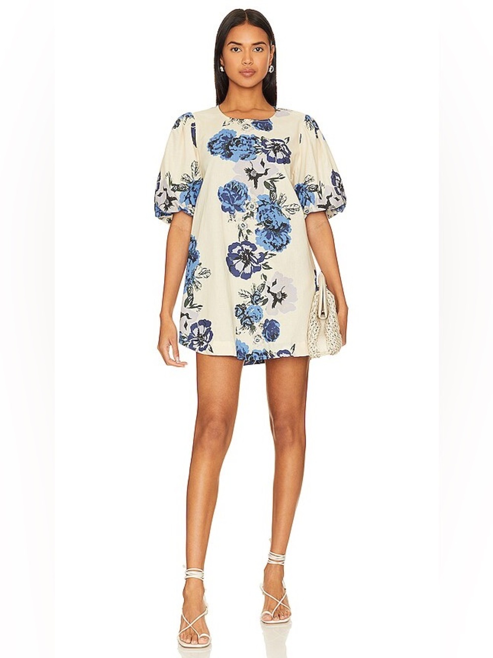 Free People Maye poplin tunic mini in vintage combo floral blue cream small nwt